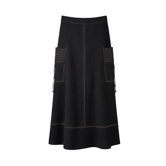 TOPSTITCHED STRAIGHT MAXI SKIRT