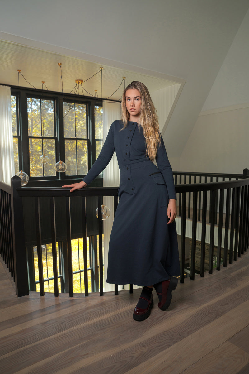 Maxi Button Flap Skirt