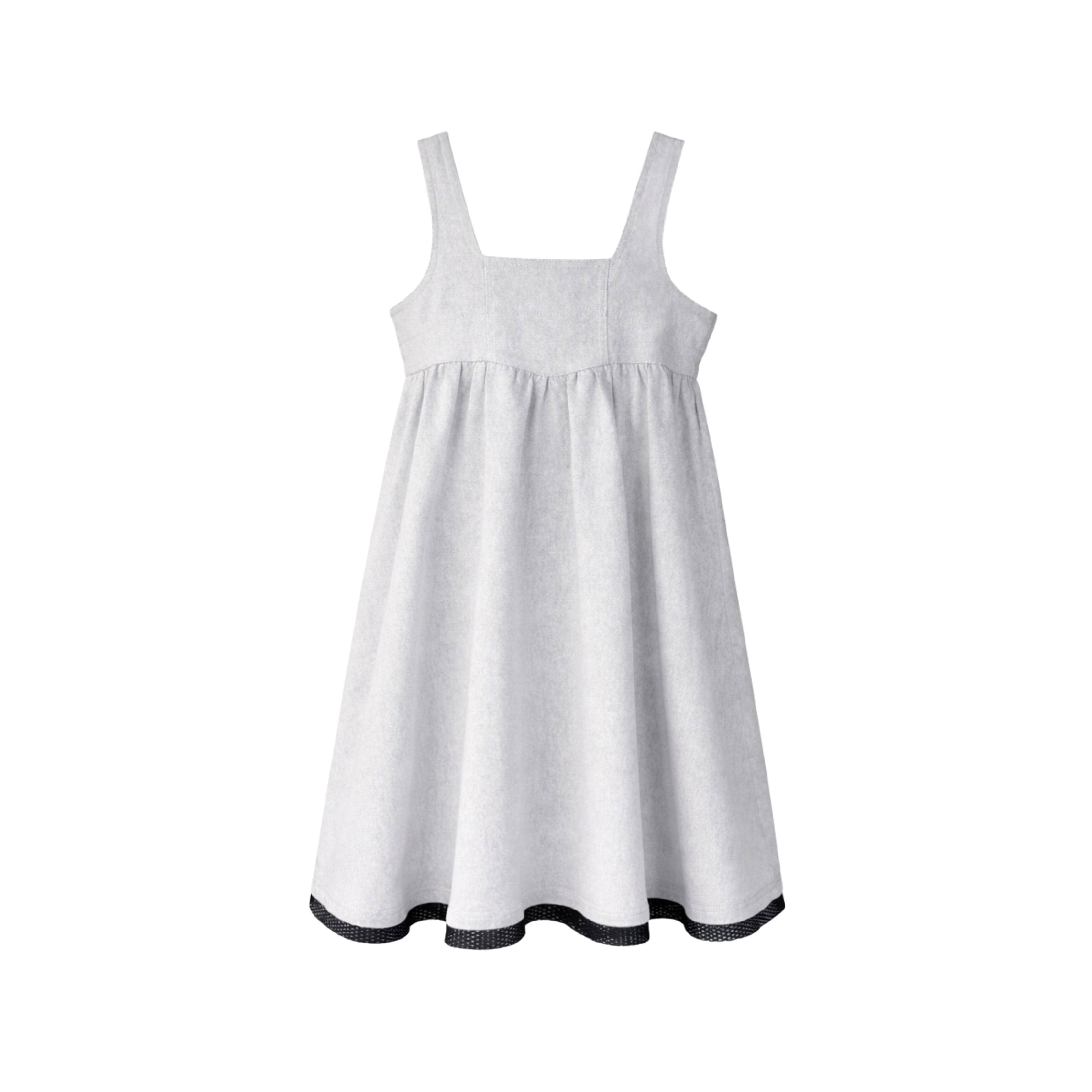 STRUCTURED DENIM MESH TRIM DRESS