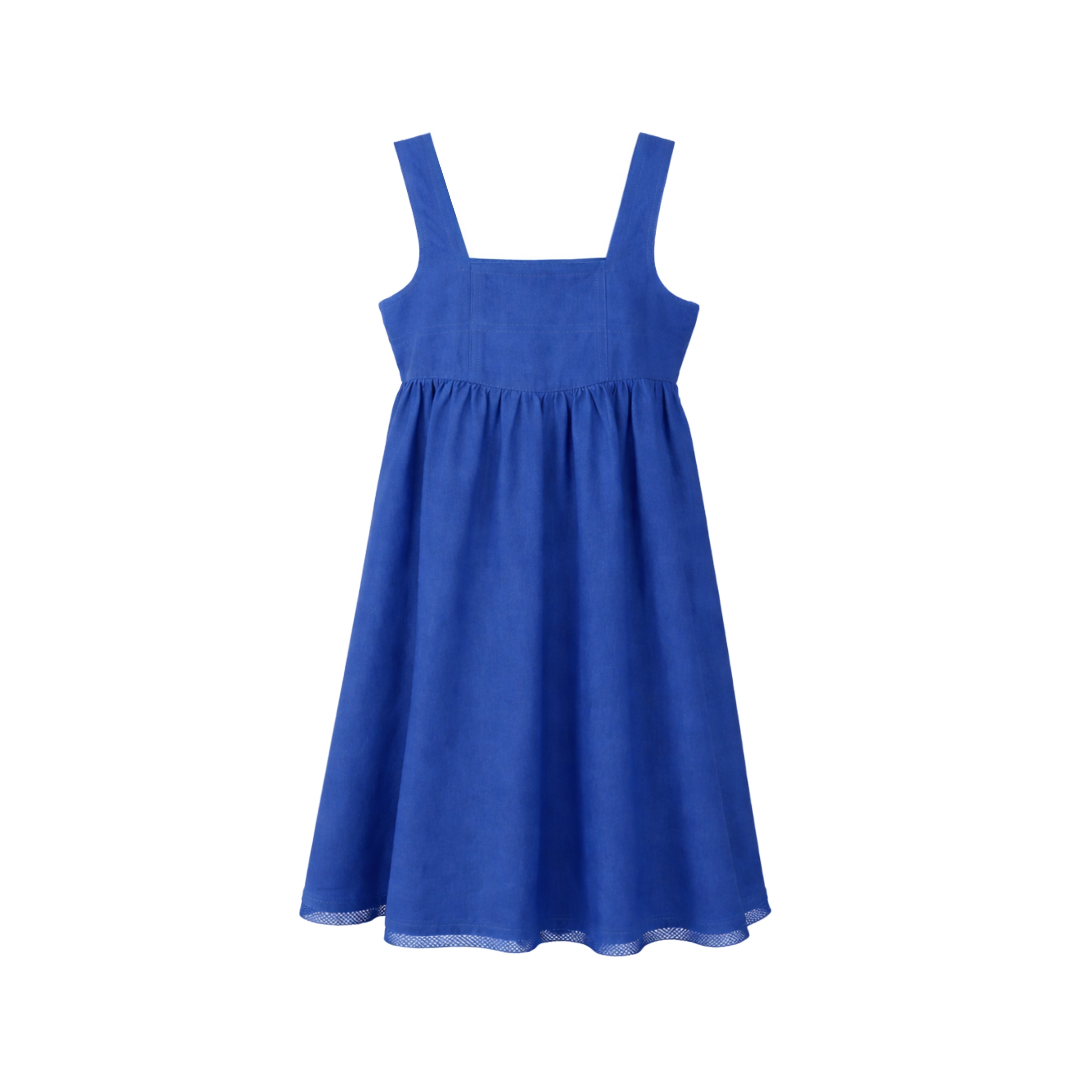 STRUCTURED DENIM MESH TRIM DRESS